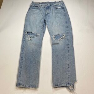 Levis Premium 501 Button Fly Mens Distressed Straight Leg Jeans Blue 32x30 Big E